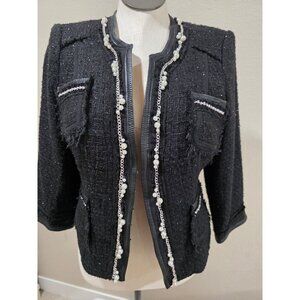 White House Black Market Black Pearl Embellished Tweed Jacket Size 14